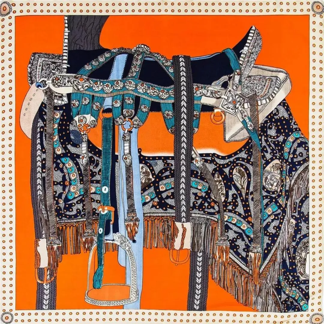 Horse Printed Scarf Abstract Saddle in Orange