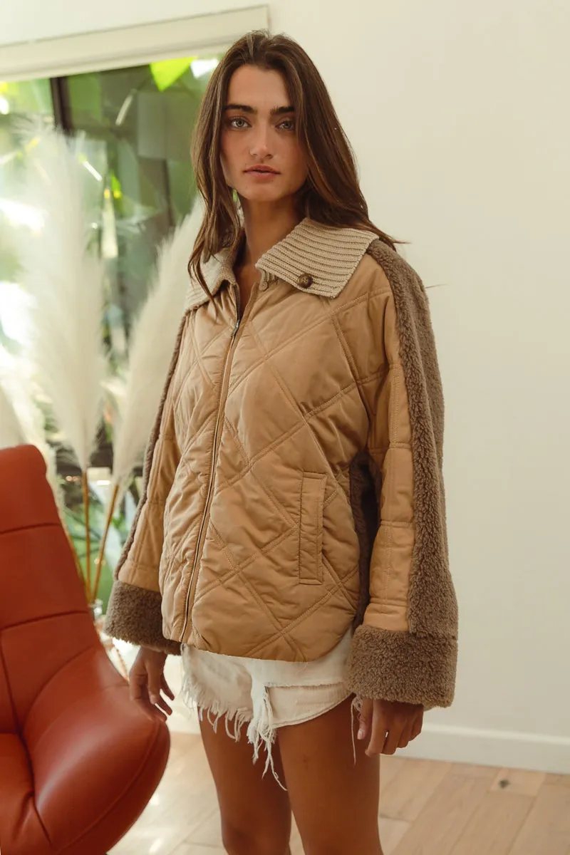 IT2517-01 | QUILTED JACKET SHERPA COMBO COLLARED JACKET