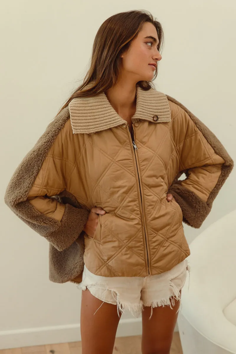 IT2517-01 | QUILTED JACKET SHERPA COMBO COLLARED JACKET