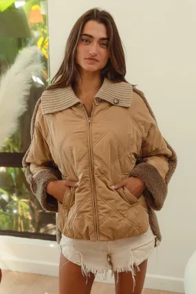 IT2517-01 | QUILTED JACKET SHERPA COMBO COLLARED JACKET