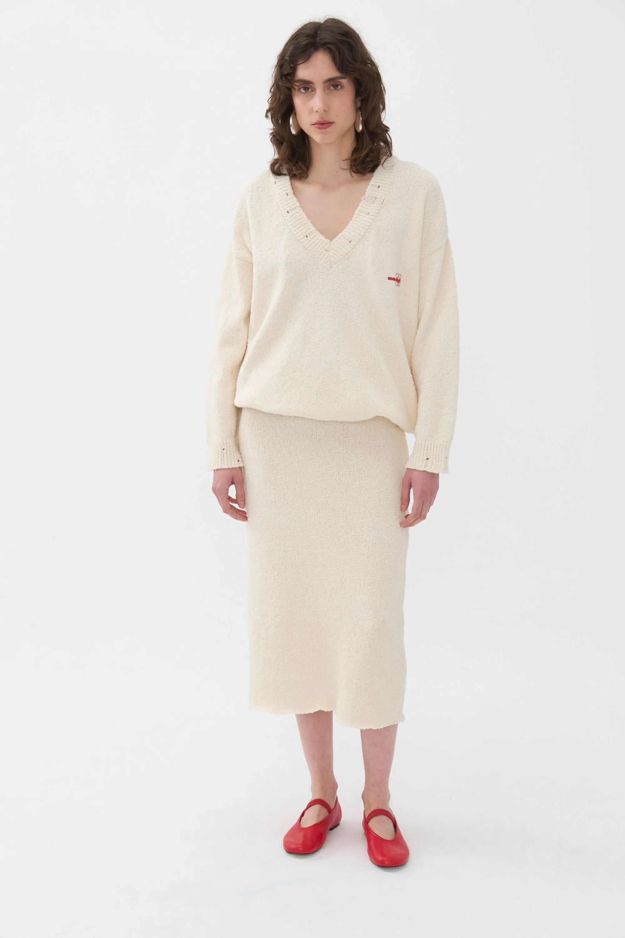 Ivory Knit Midi Skirt