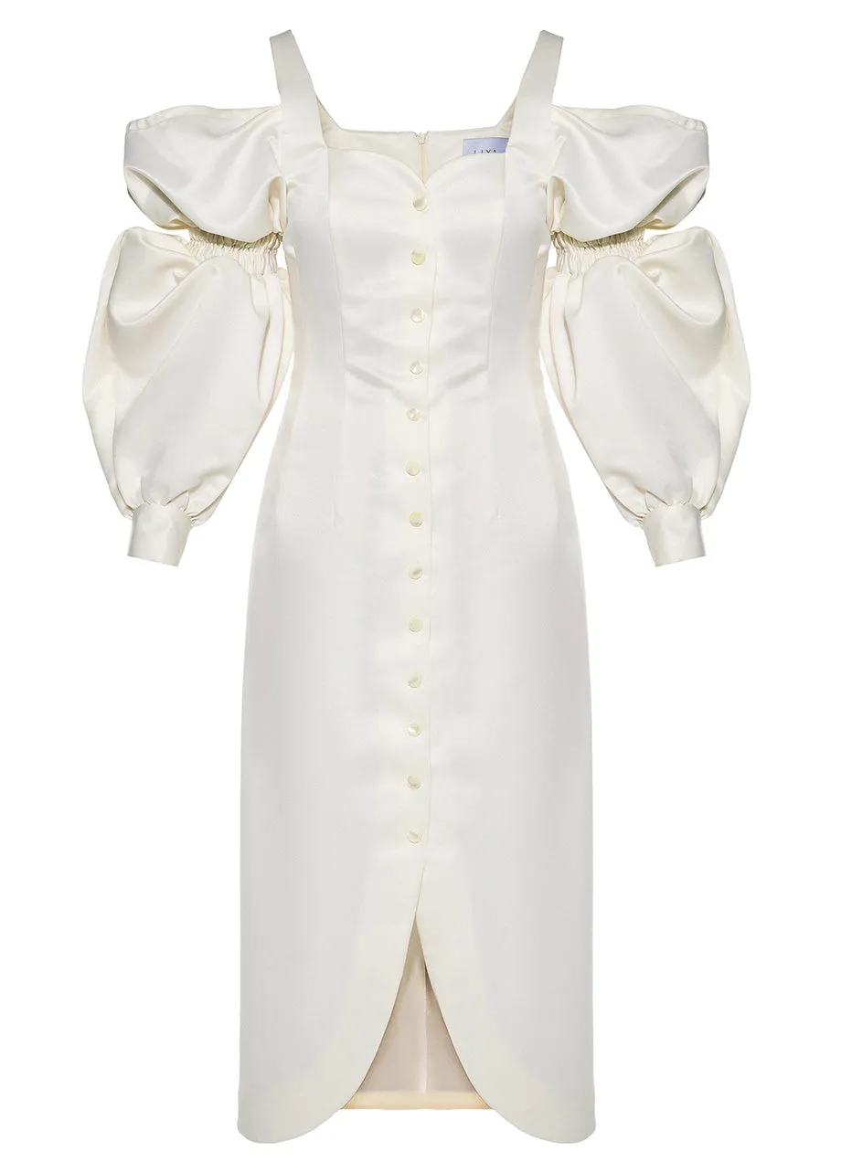 IVORY PUFF SLEEVES DRESS