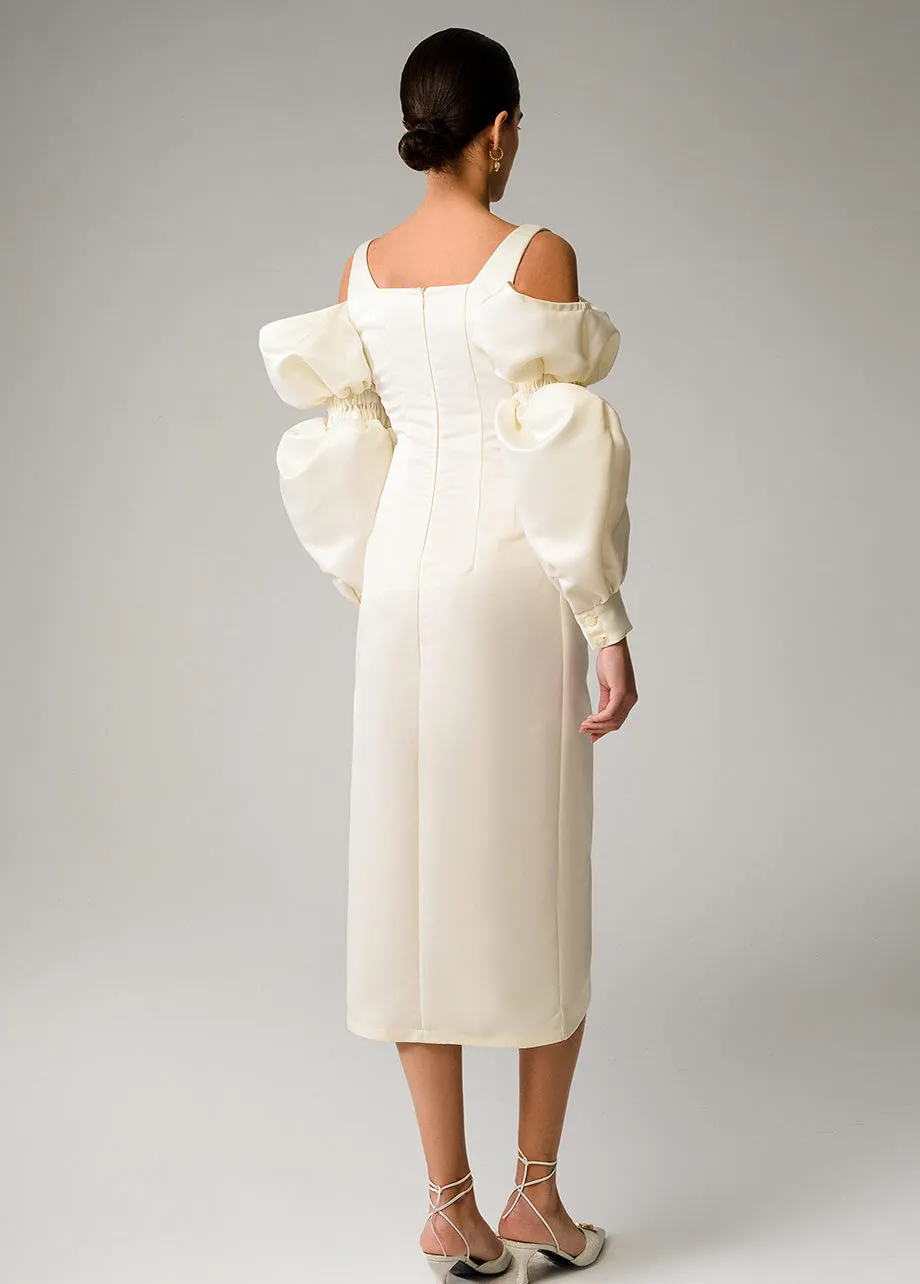 IVORY PUFF SLEEVES DRESS