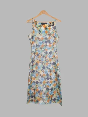 Jean Colonna SS1998 reversed geometric floral print satin slip dress