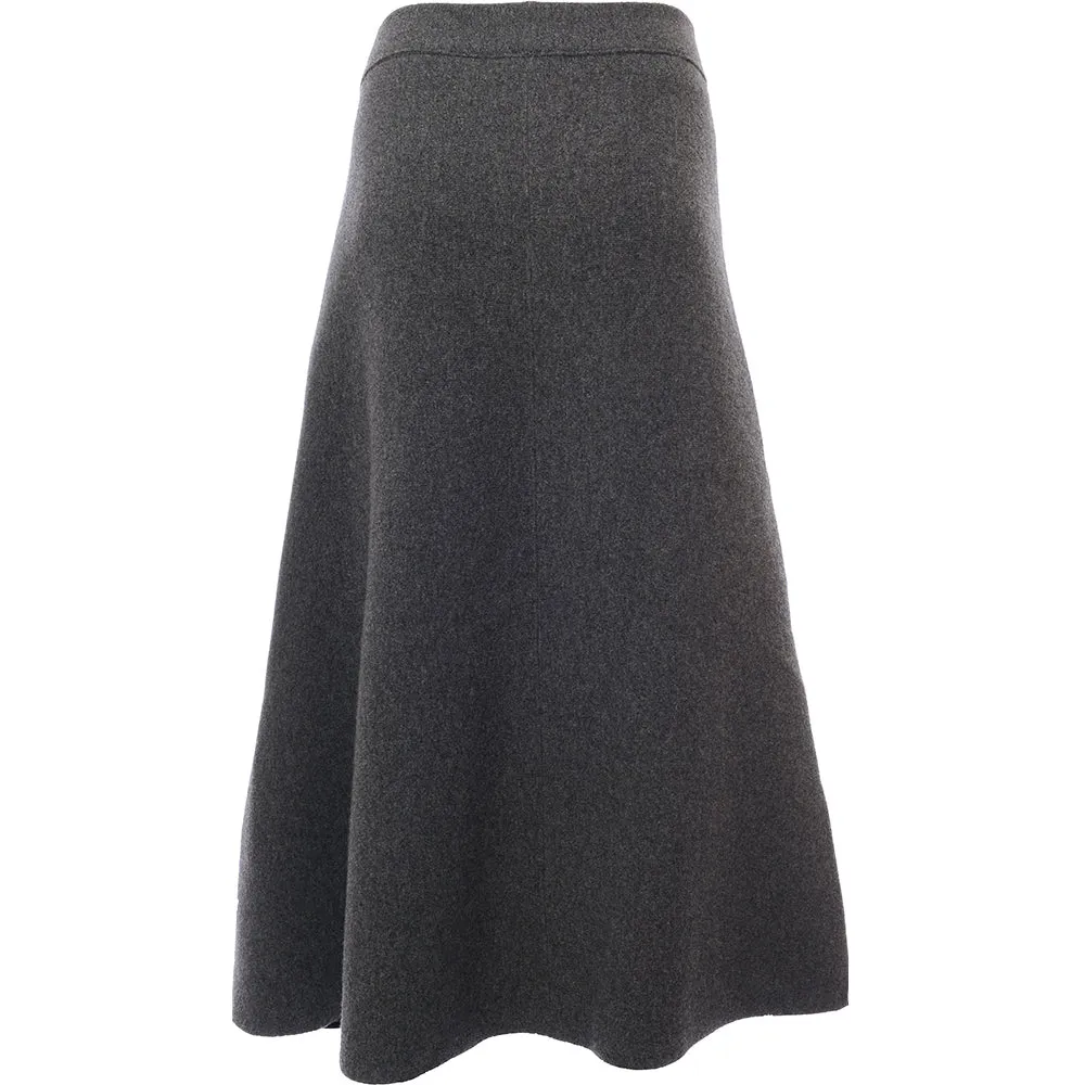 Jil Sander Womens Wool Cashmere Blend Bi Colour Double Face Asymmetrical Midi Knitted Skirt in Grey