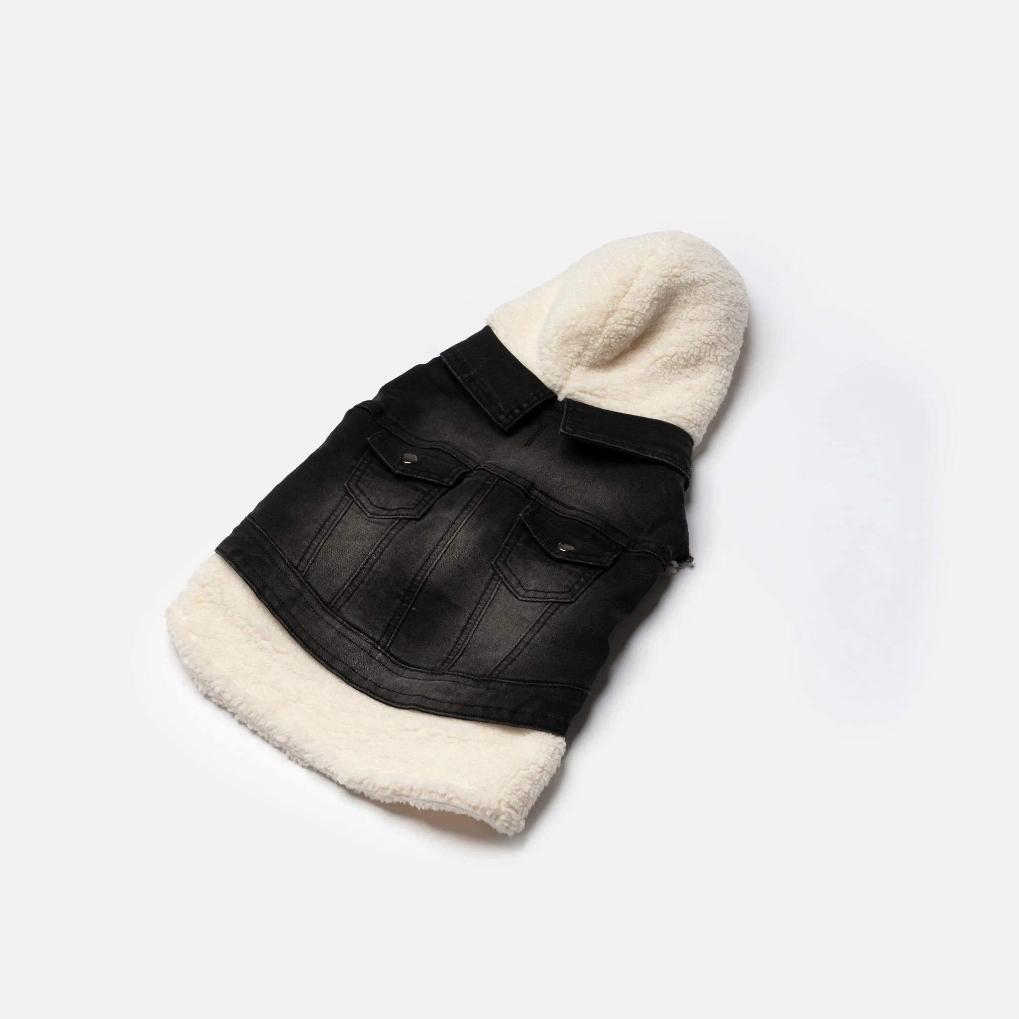 Justin – Black Denim Dog Jacket with Sherpa Lining | Stylish, Warm & Leash-Friendly