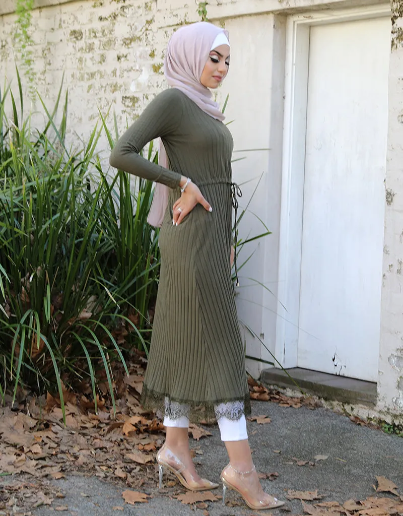 Lace Hem Rib Dress