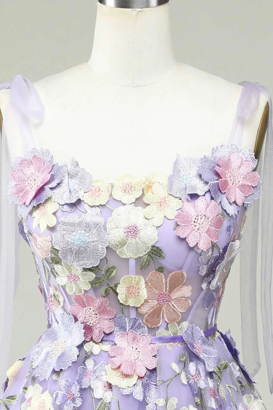 Lavender 3D Floral Embroidered Party Dress, Cute A-line Homecoming Dress