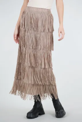 Layered Fringe Tiered Skirt, Taupe