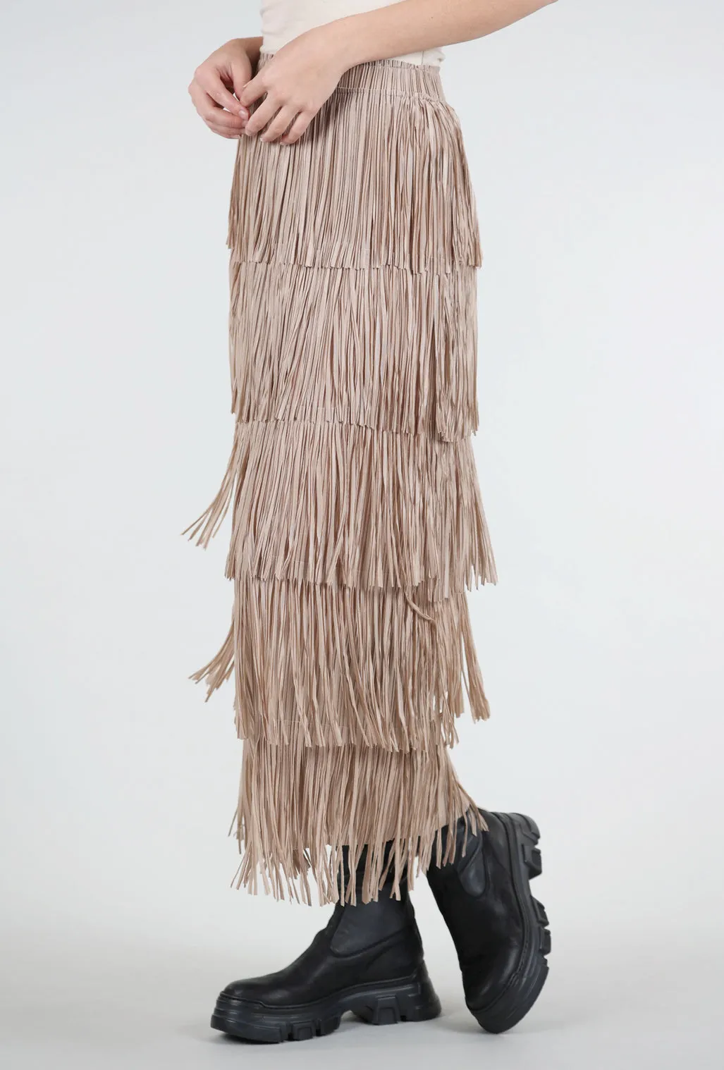 Layered Fringe Tiered Skirt, Taupe