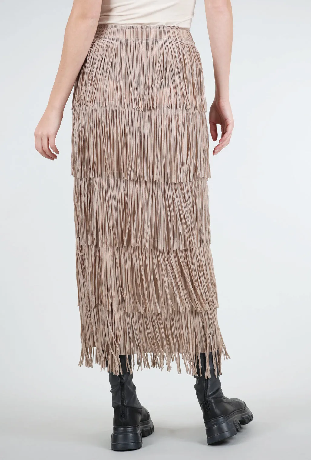 Layered Fringe Tiered Skirt, Taupe