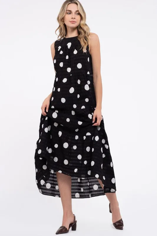 LAYERED POLKA DOT PRINTED DRESS