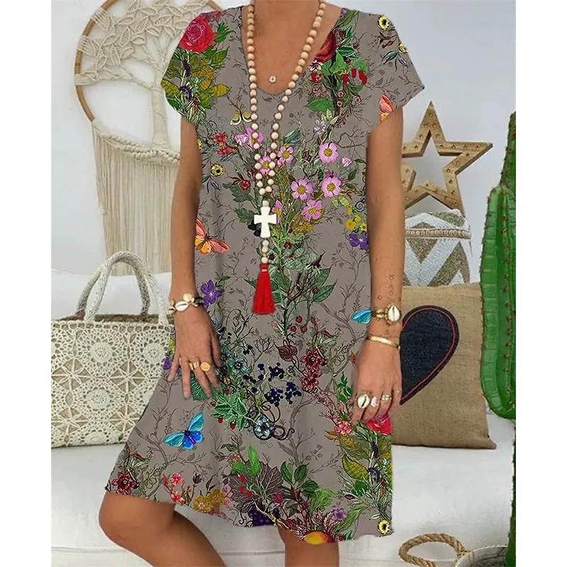 legant V-Neck Digital Print Dress - Casual and Temperament Leisure Wea