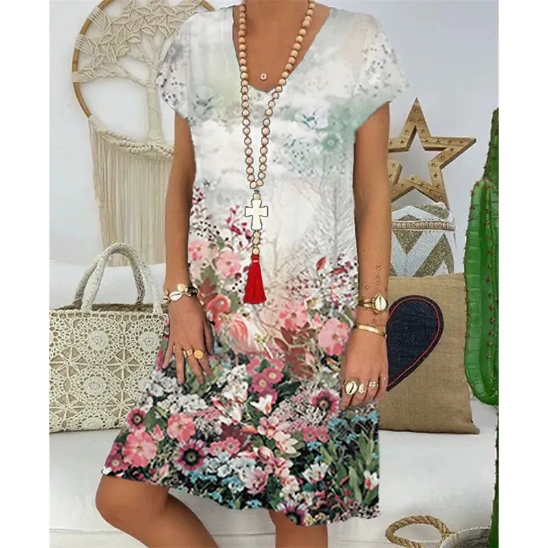 legant V-Neck Digital Print Dress - Casual and Temperament Leisure Wea