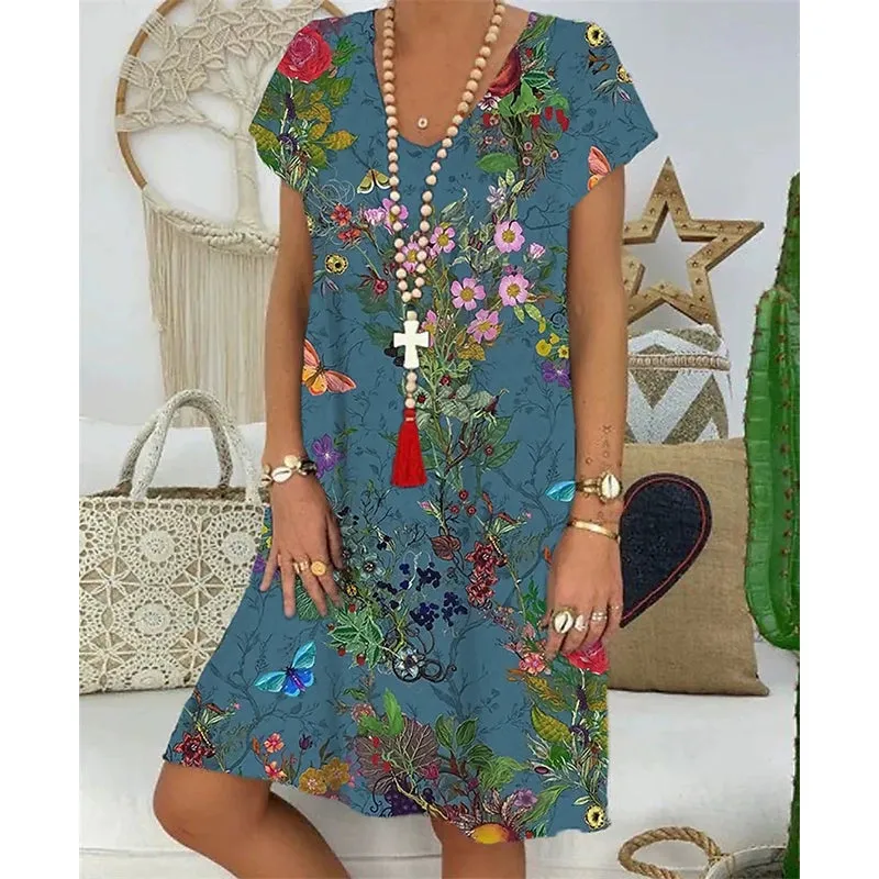 legant V-Neck Digital Print Dress - Casual and Temperament Leisure Wea