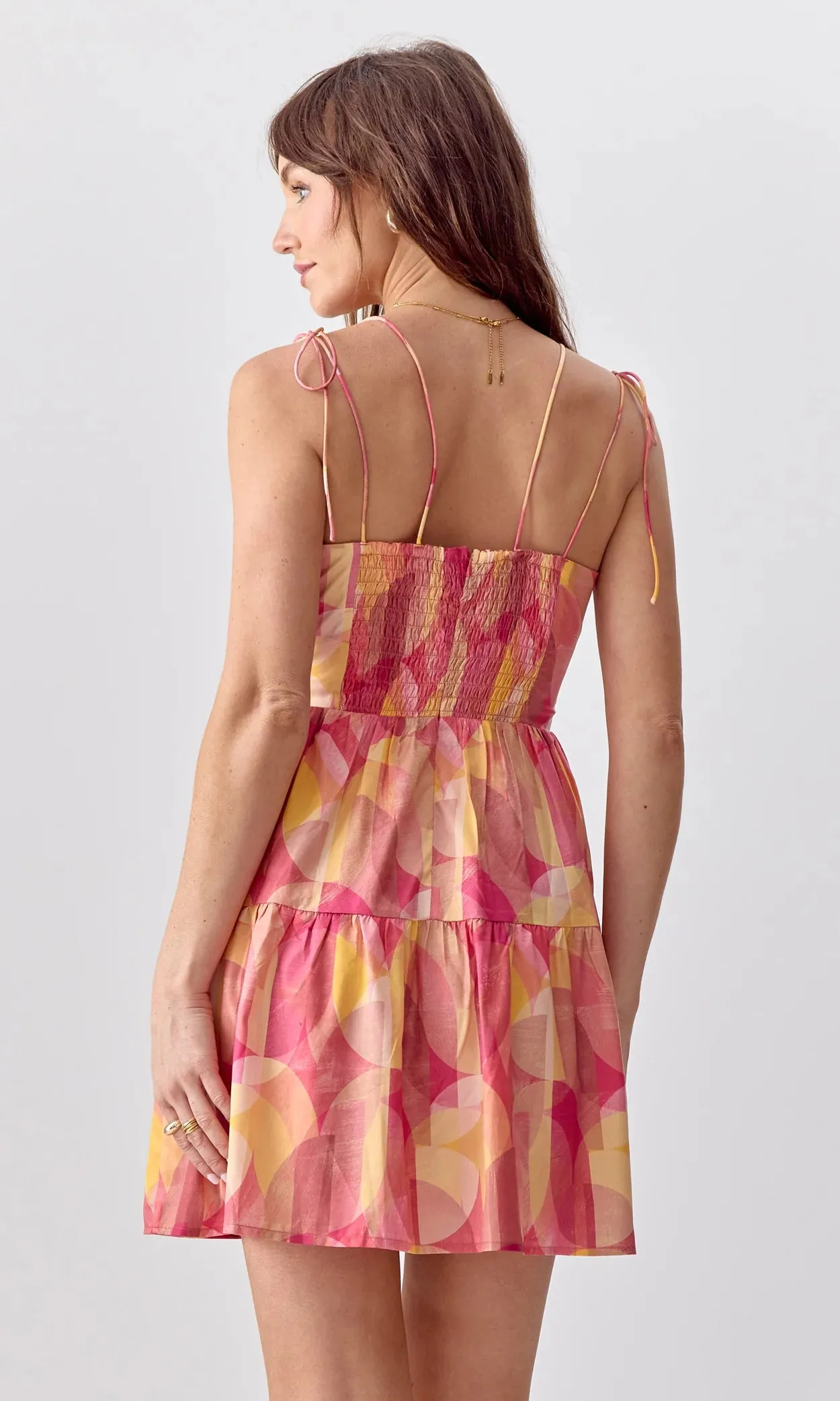 Leti Strappy Mini Dress-Fuchsia/yellow