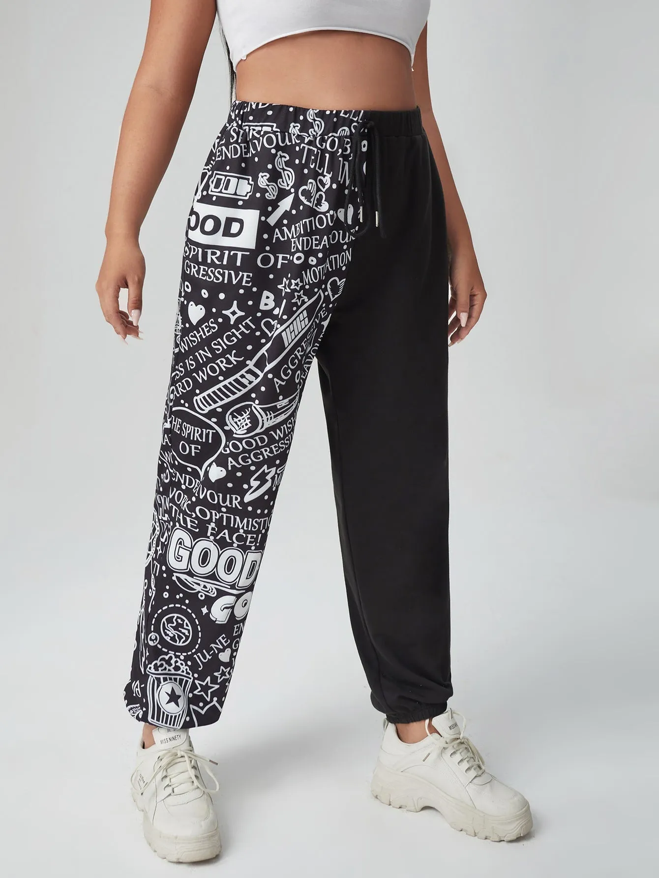 Letter Pocket High Waist Long Plus Size Sweatpants