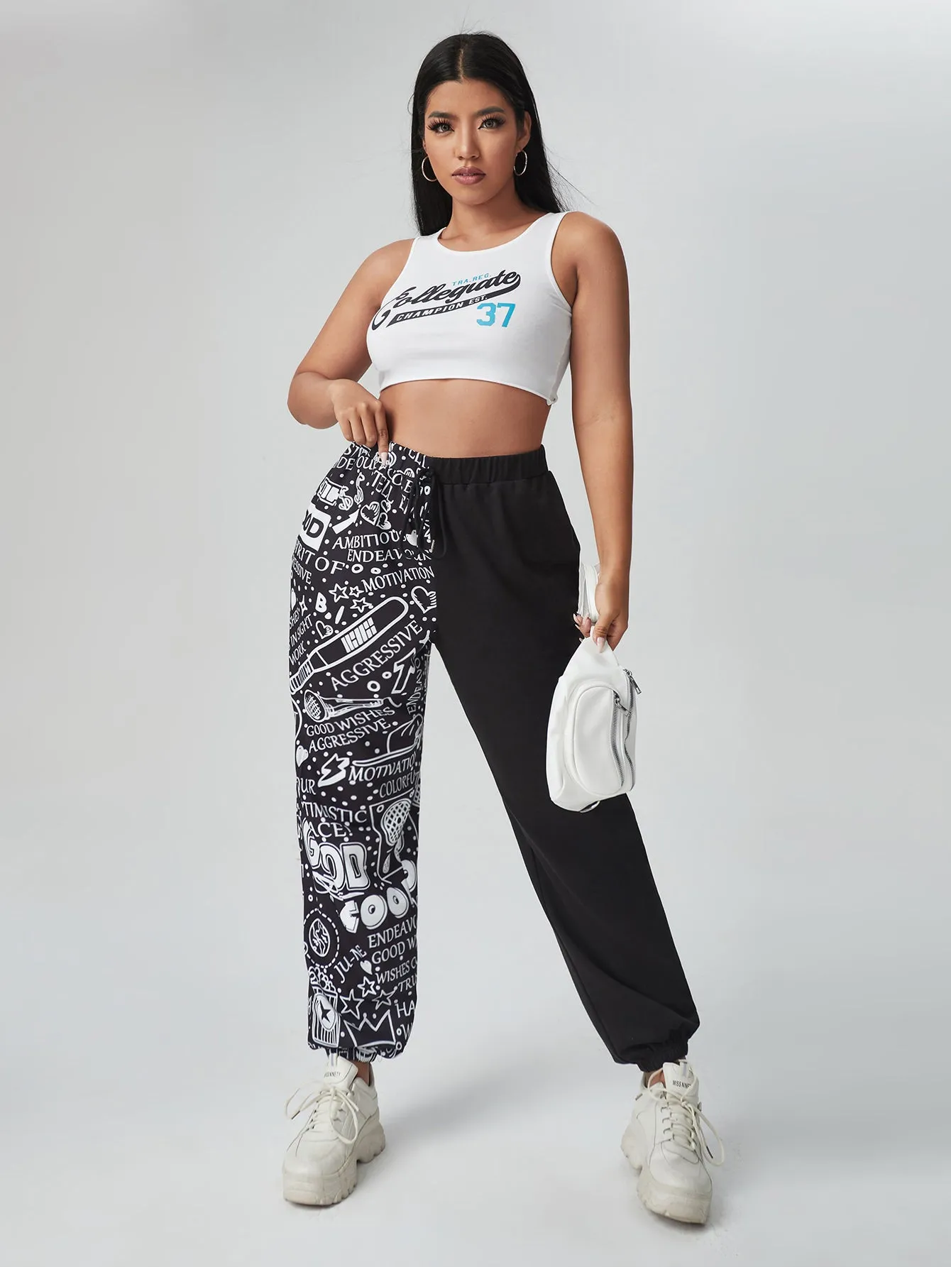 Letter Pocket High Waist Long Plus Size Sweatpants