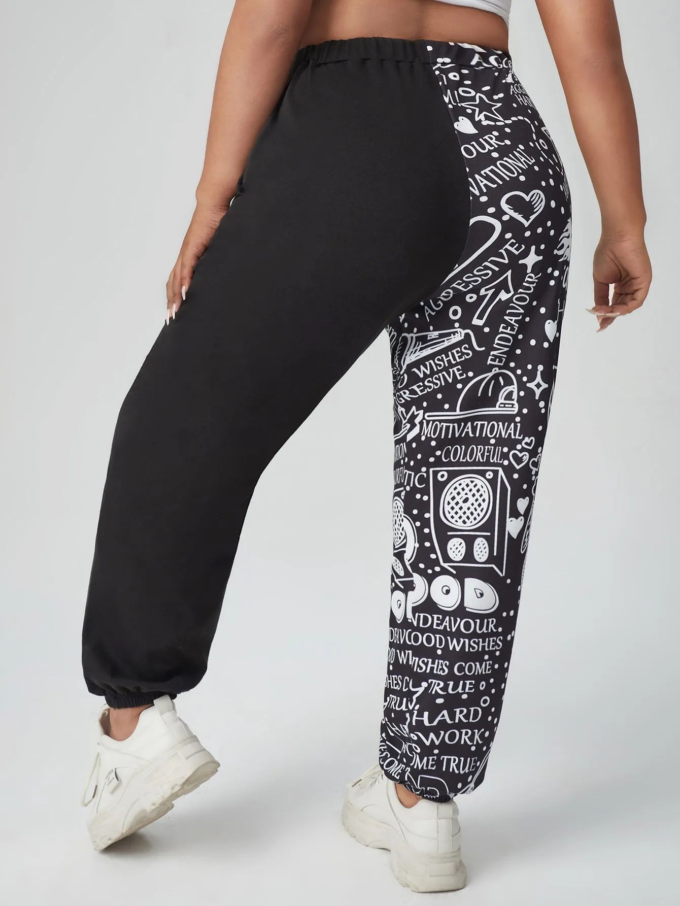 Letter Pocket High Waist Long Plus Size Sweatpants