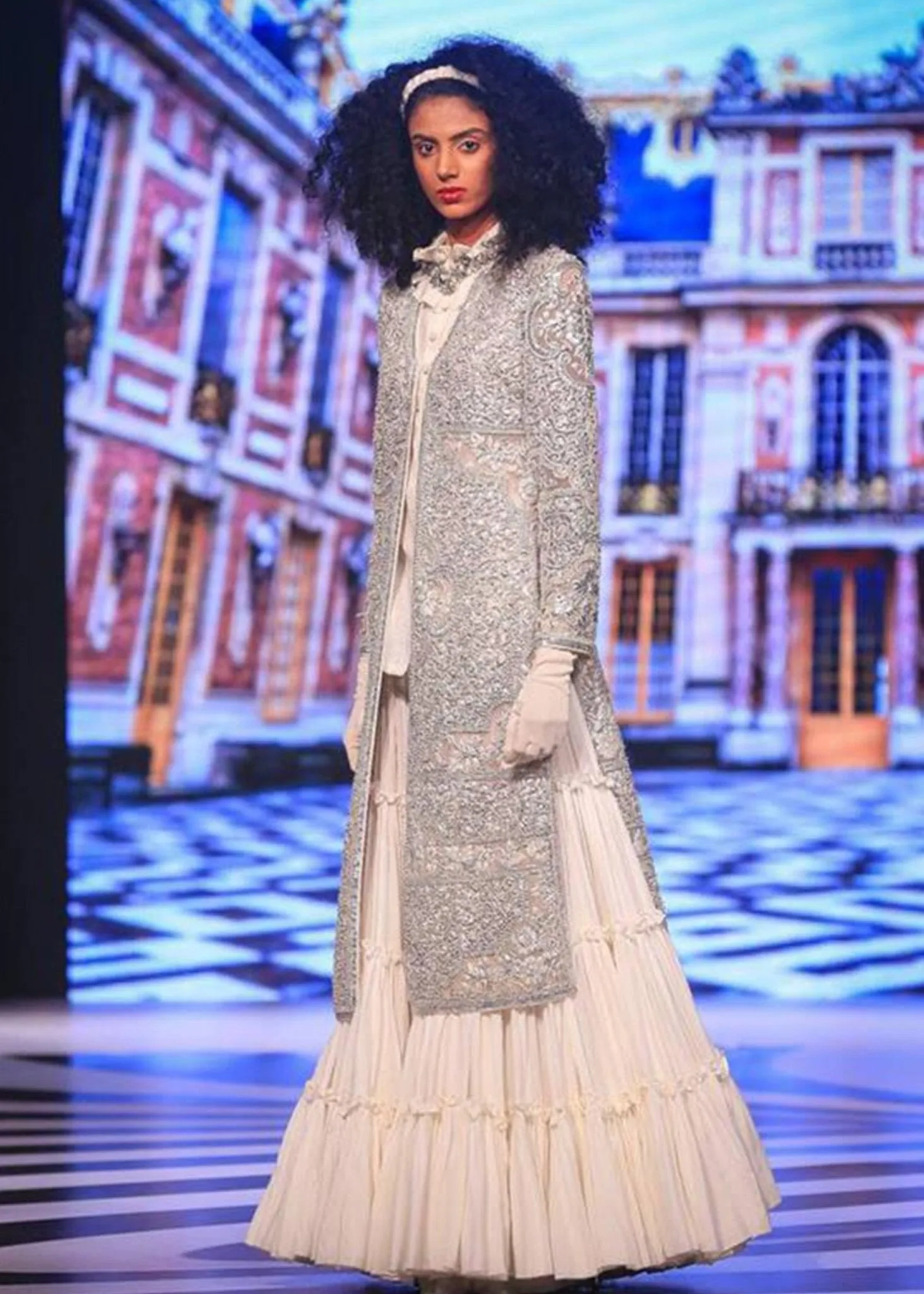Long Sleeve Open Coat with Layered Skirt