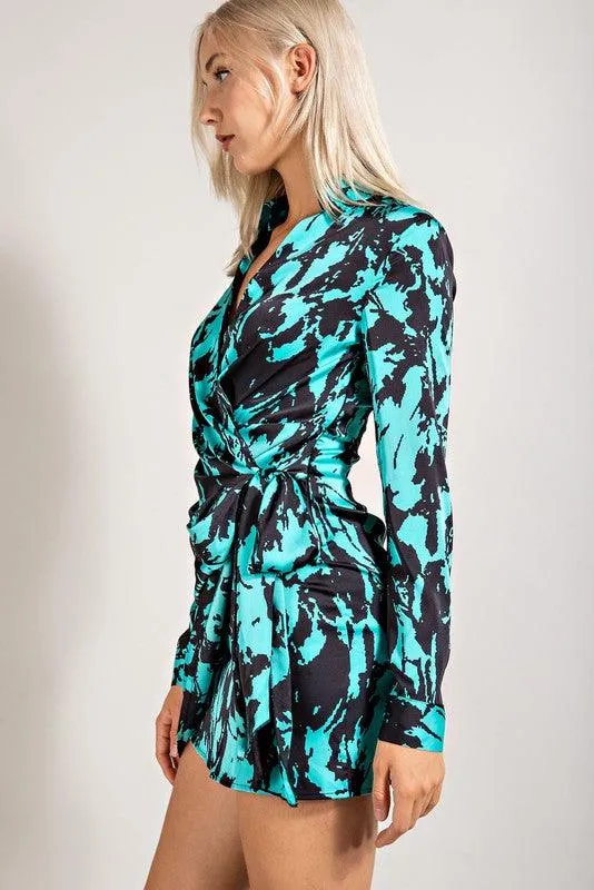 Long Sleeve Printed Button Down Dress