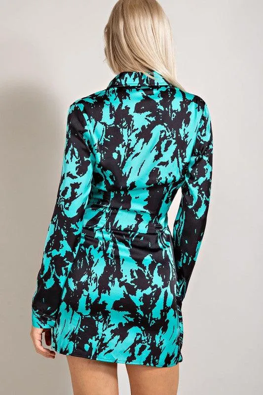 Long Sleeve Printed Button Down Dress