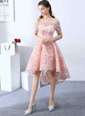 Lovely A-Line High Low Prom Dress, Off the Shoulder Evening Party Dress