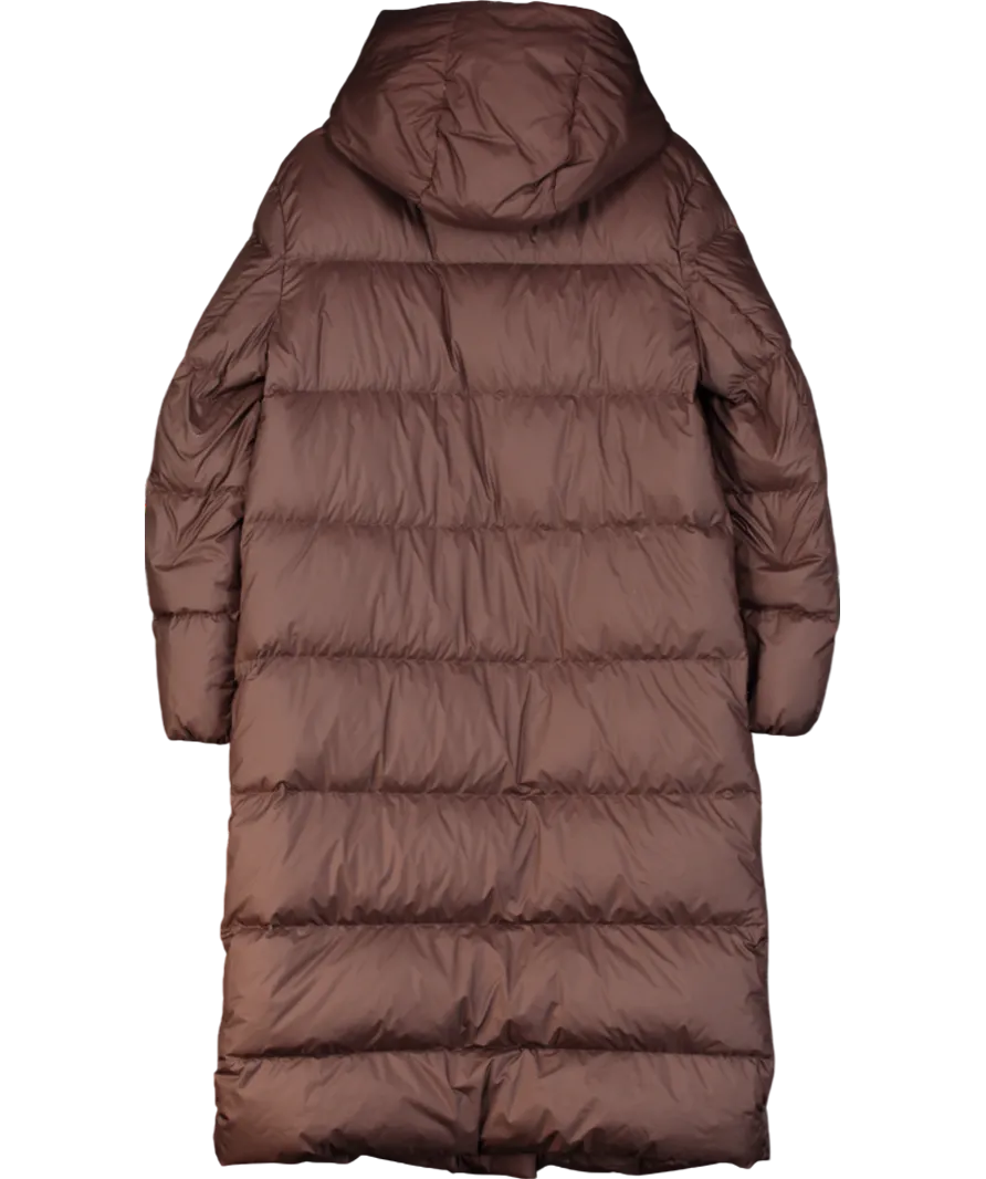 M&S Brown Dark Chocolate Feather And Down Longline Puffer Coat UK 12