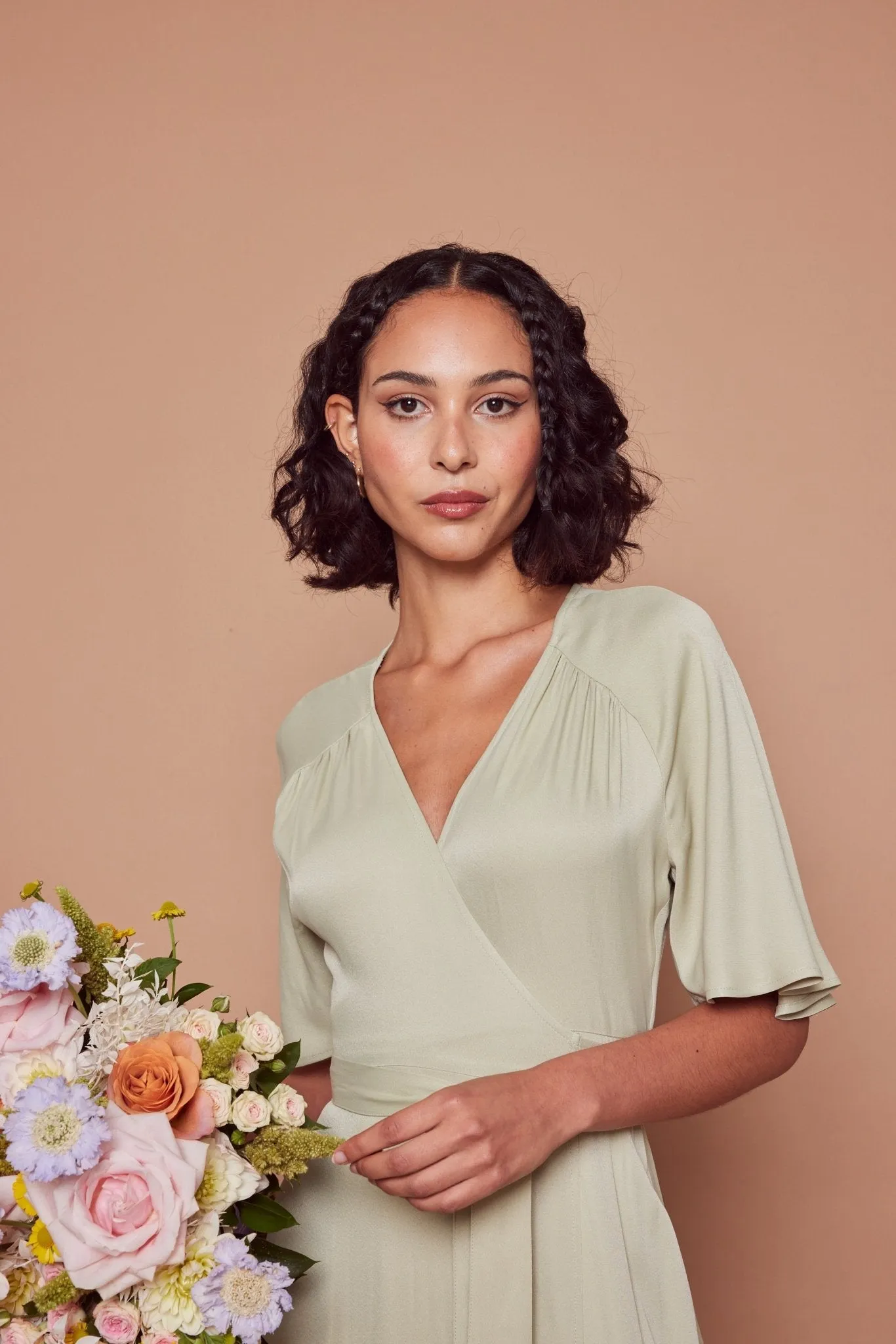 Margot Satin Wrap Dress - Sage Green