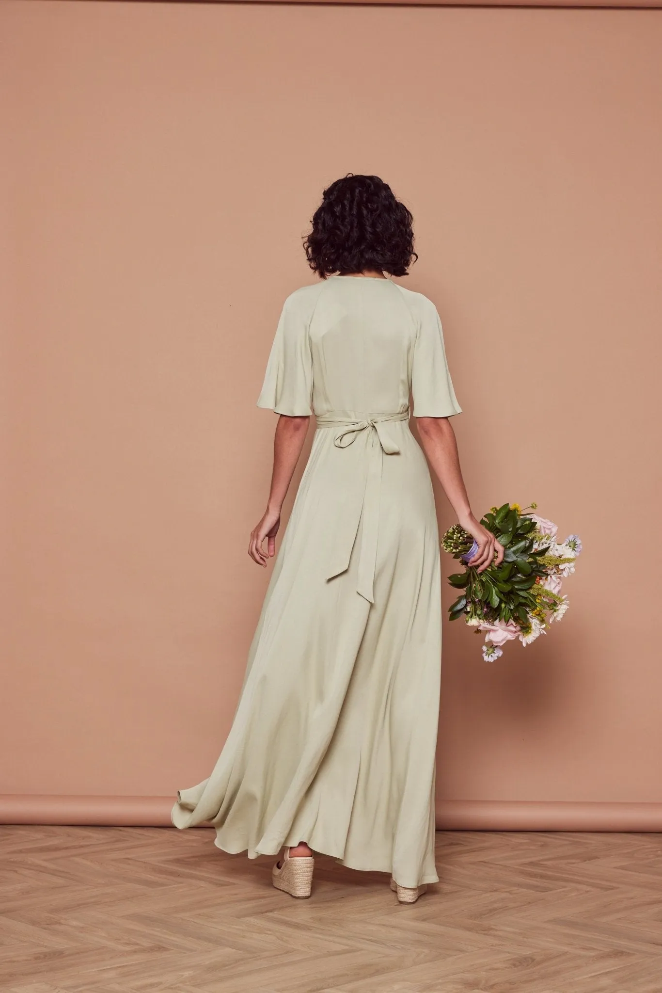 Margot Satin Wrap Dress - Sage Green