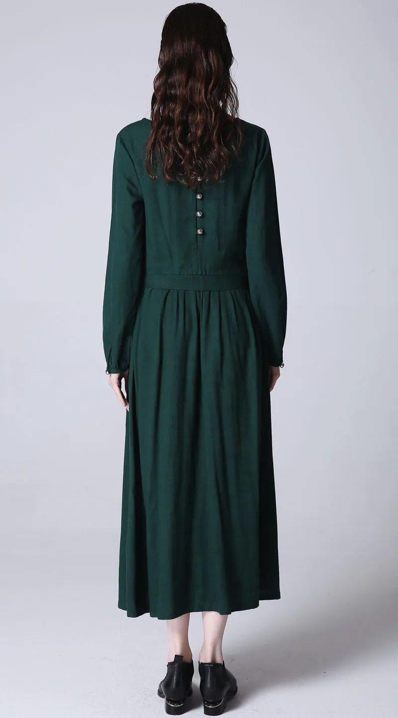 Maxi dress green women linen dress (1173)