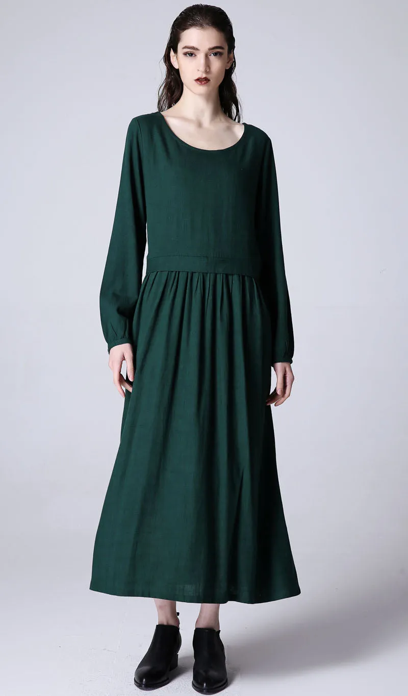 Maxi dress green women linen dress (1173)