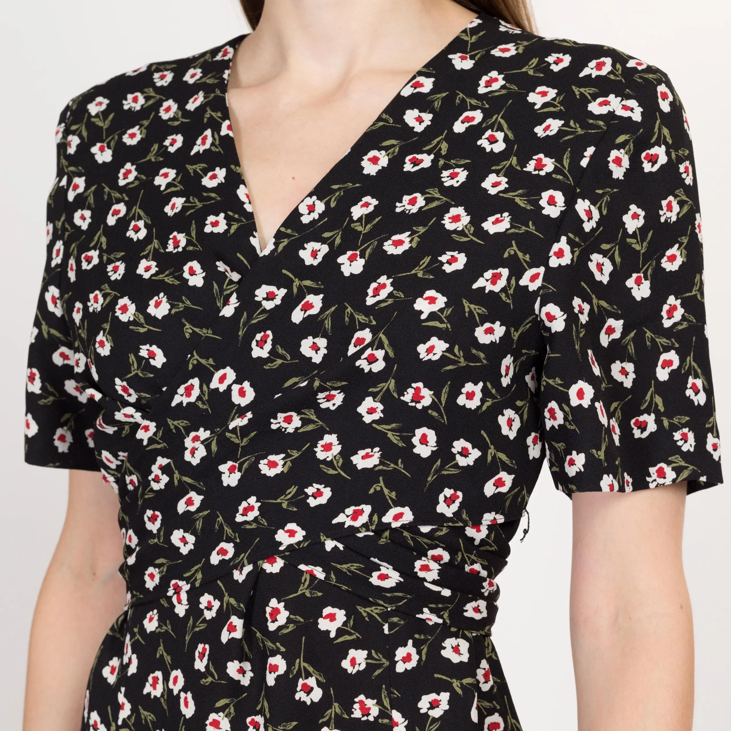 Medium 90s Black Floral Wrap Front Maxi Dress