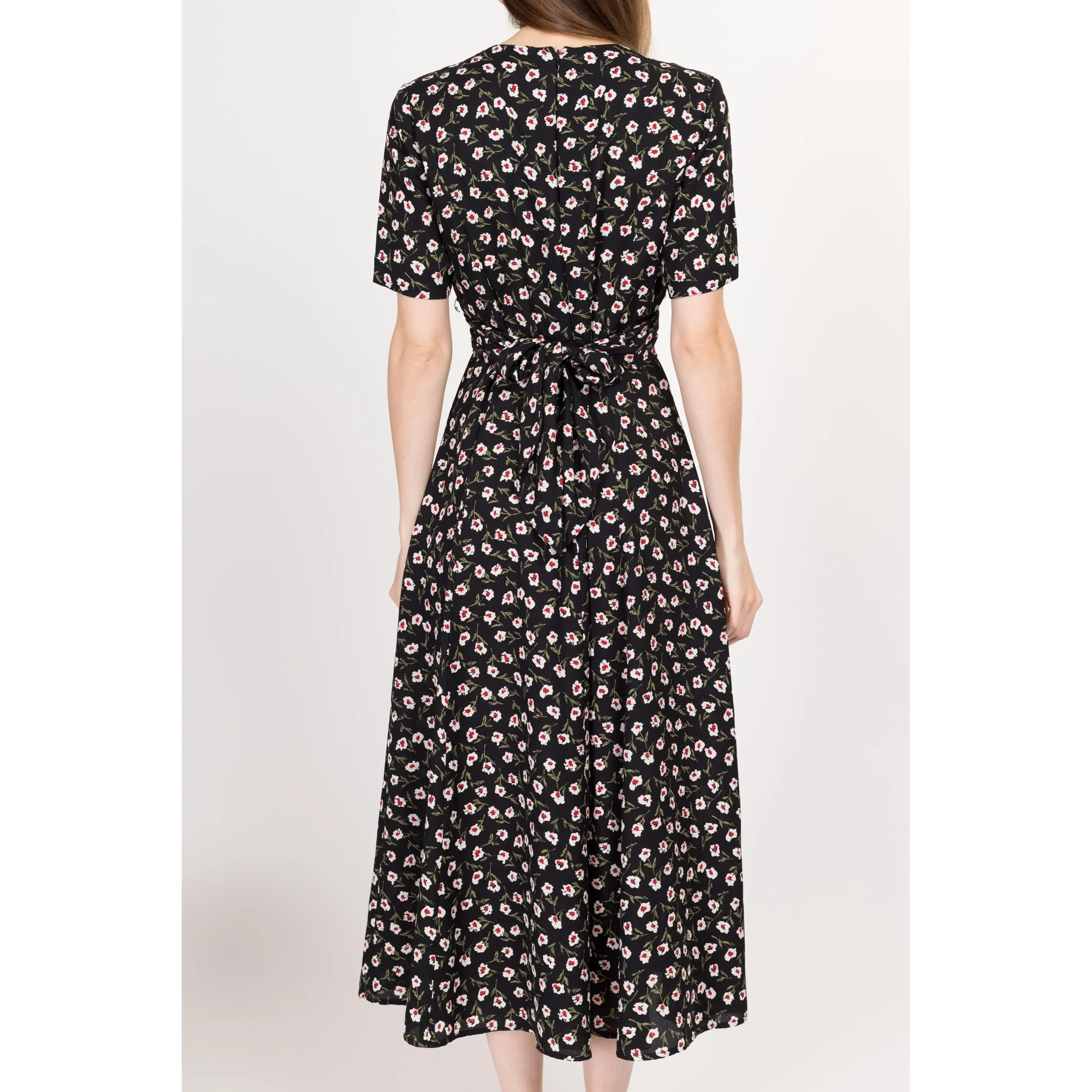 Medium 90s Black Floral Wrap Front Maxi Dress