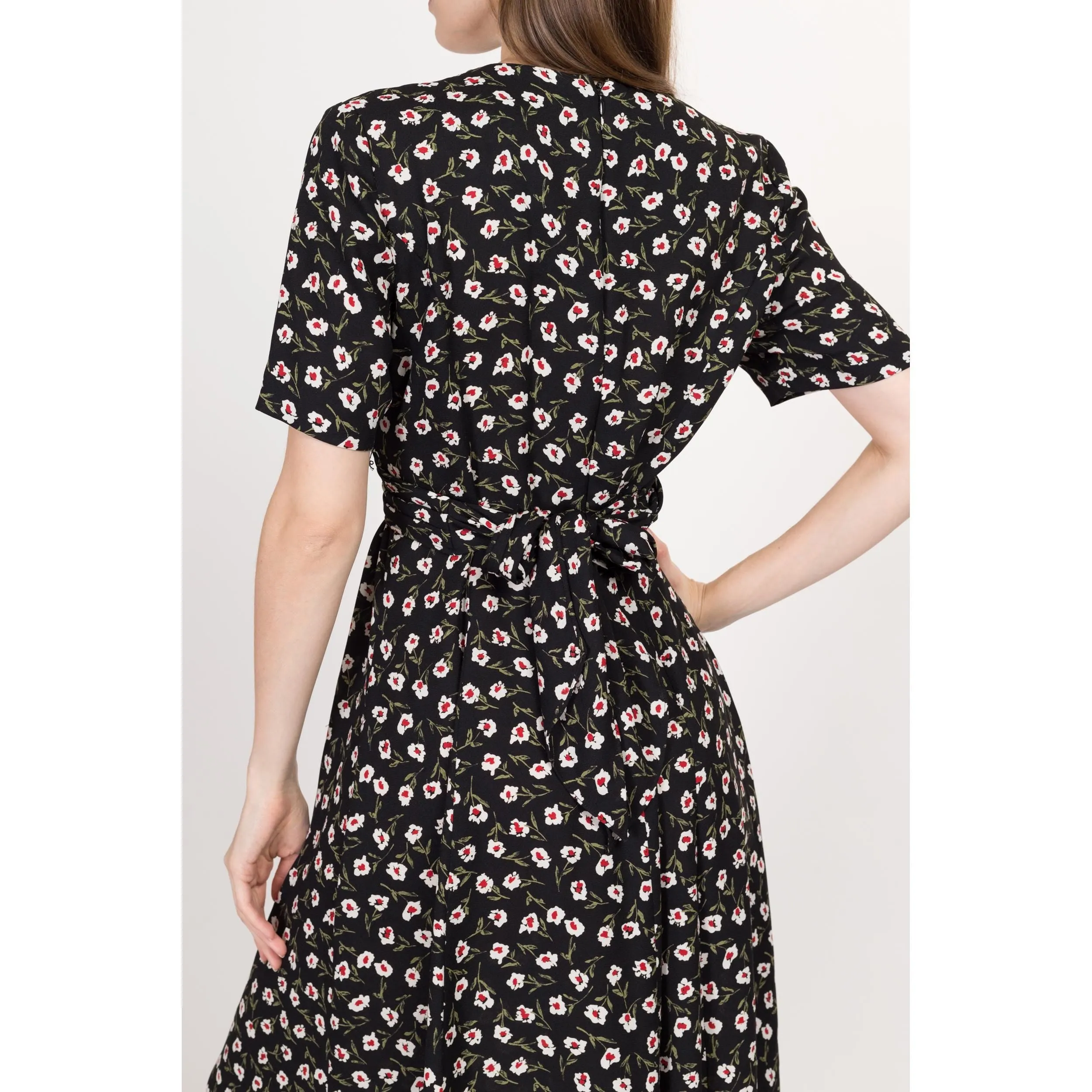 Medium 90s Black Floral Wrap Front Maxi Dress