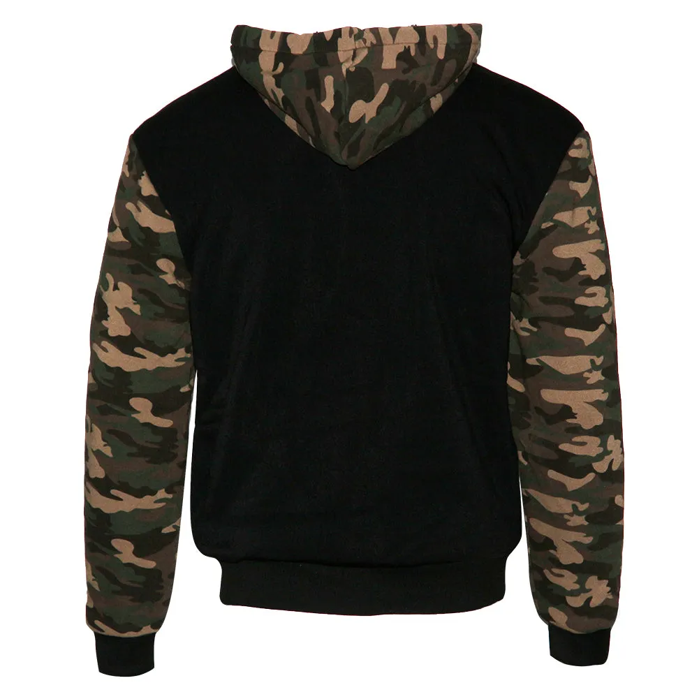 Mens Army Camo Zip Up Hoodie Sherpa Fleece Lining Sweater Jacket