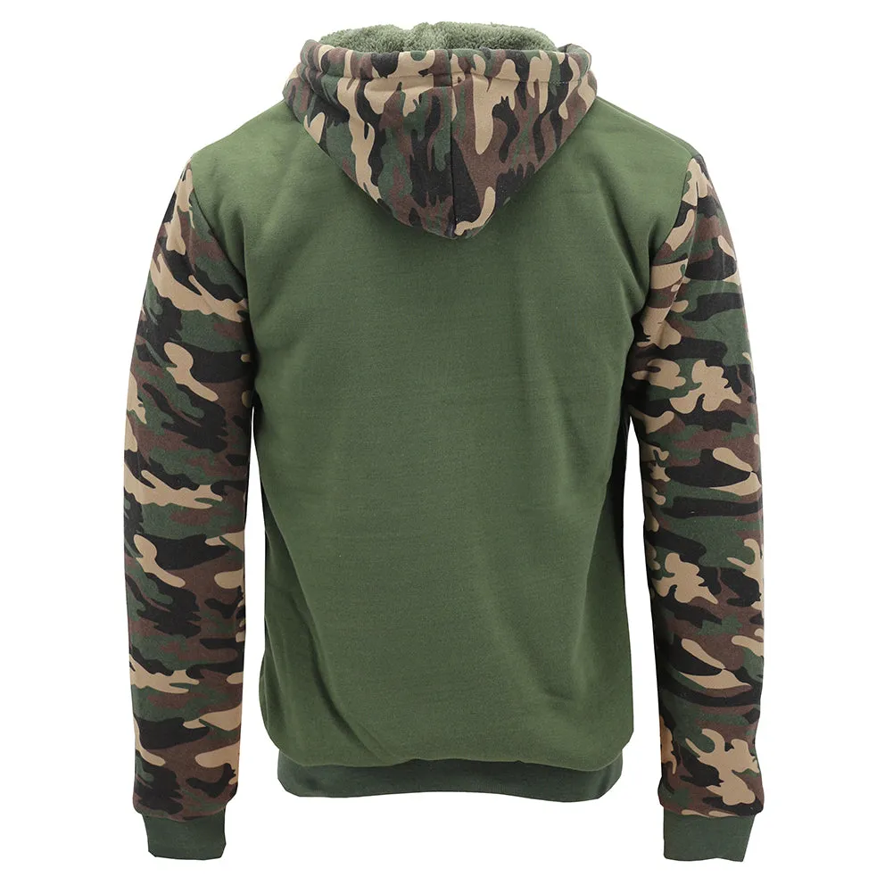 Mens Army Camo Zip Up Hoodie Sherpa Fleece Lining Sweater Jacket