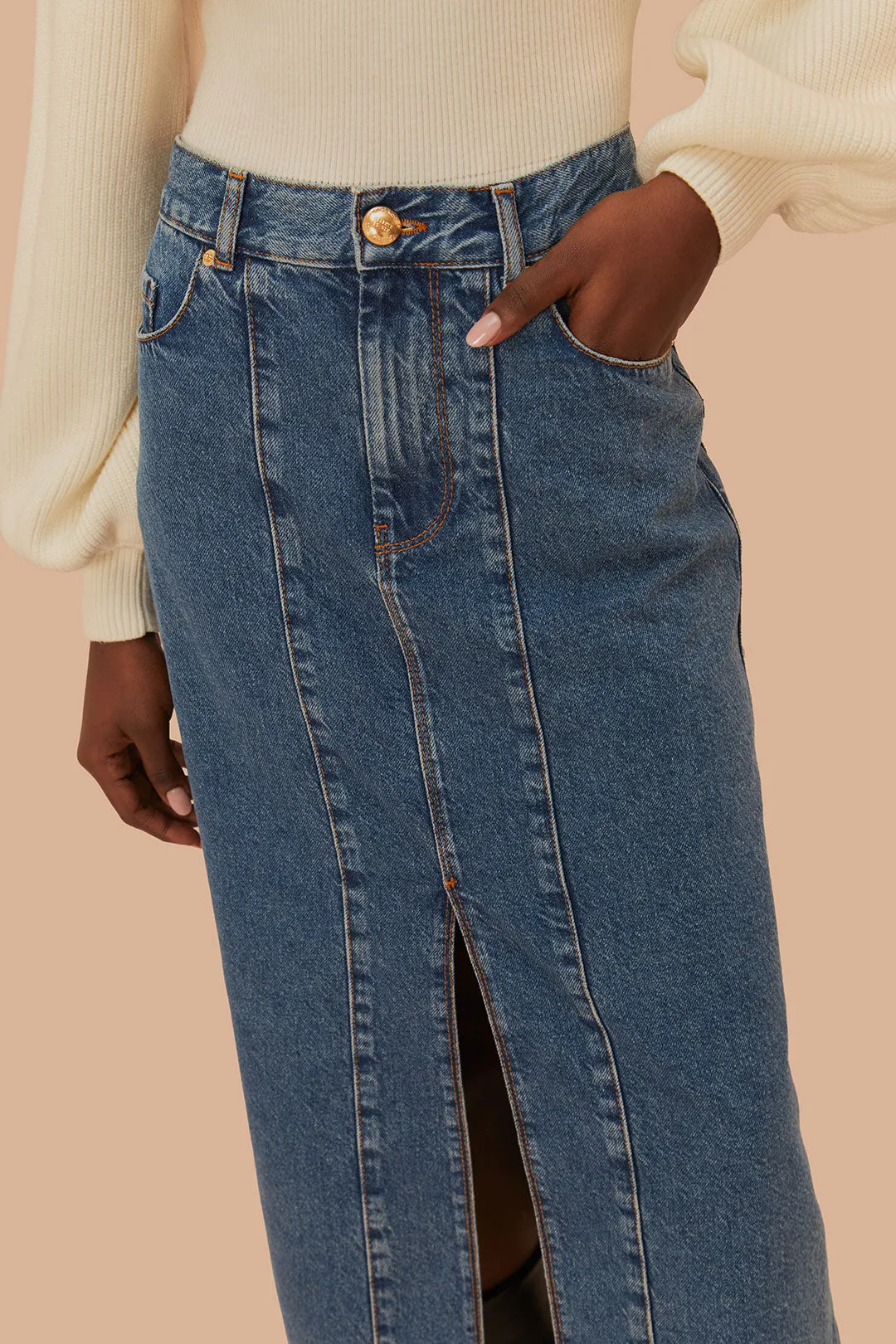 Midi Denim Skirt Low Waist