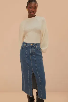 Midi Denim Skirt Low Waist