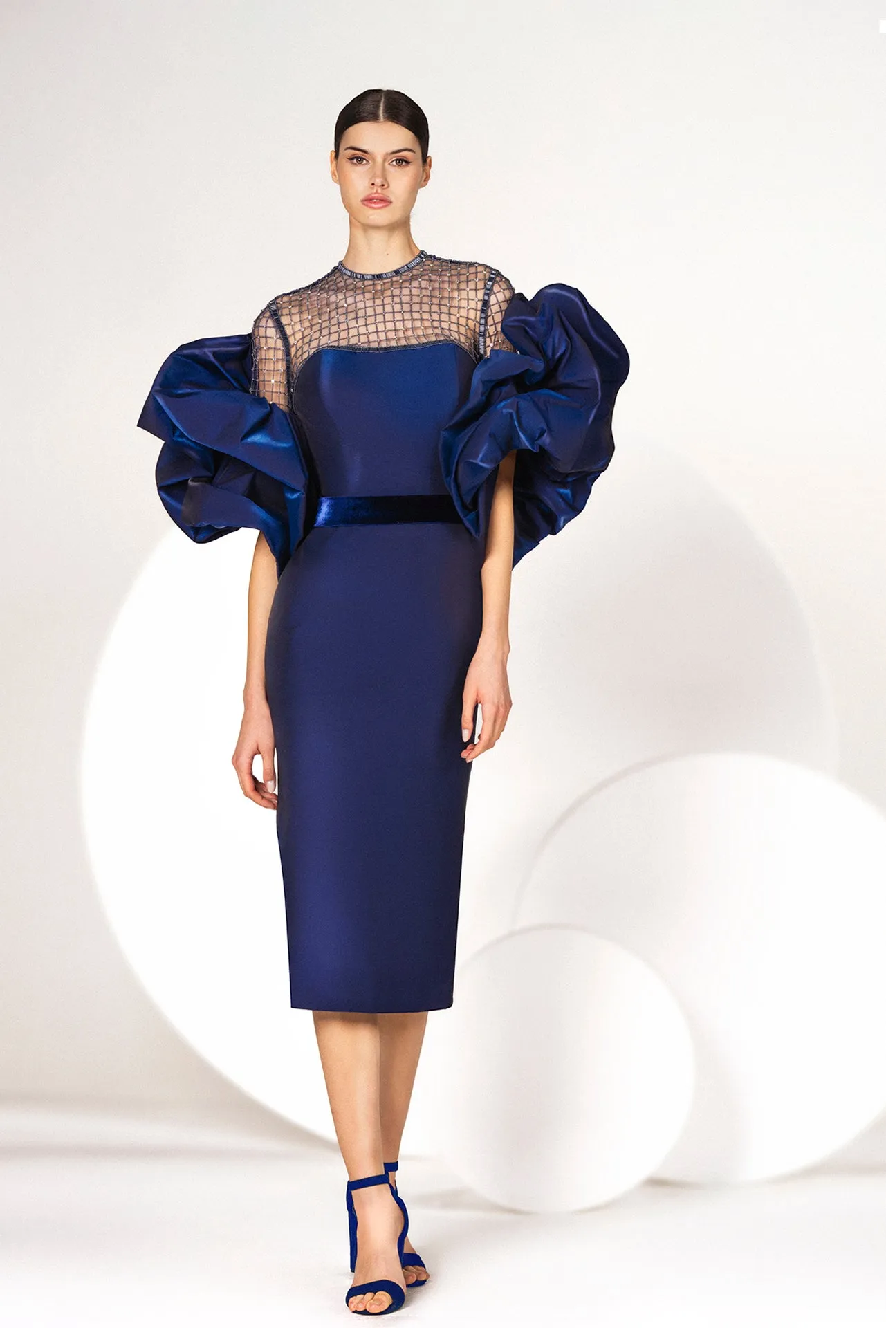 Midi Dress with Handmade Swarovski Silene Embroidery