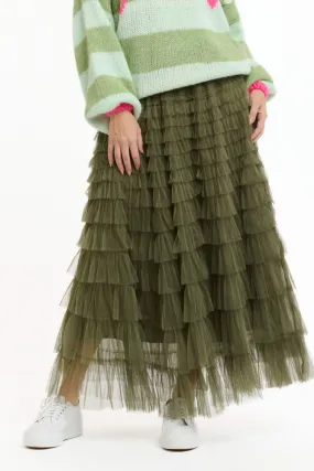 Military Green Long Tulle Skirt