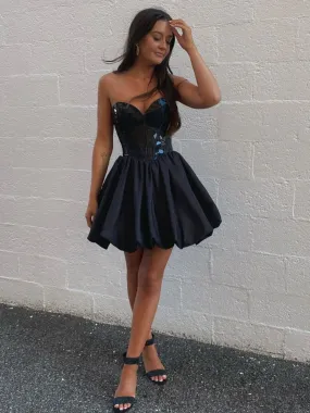 MINI/SHORT BLACK PROM DRESSES, CUTE BLACK HOMECOMING DRESS    fg2235