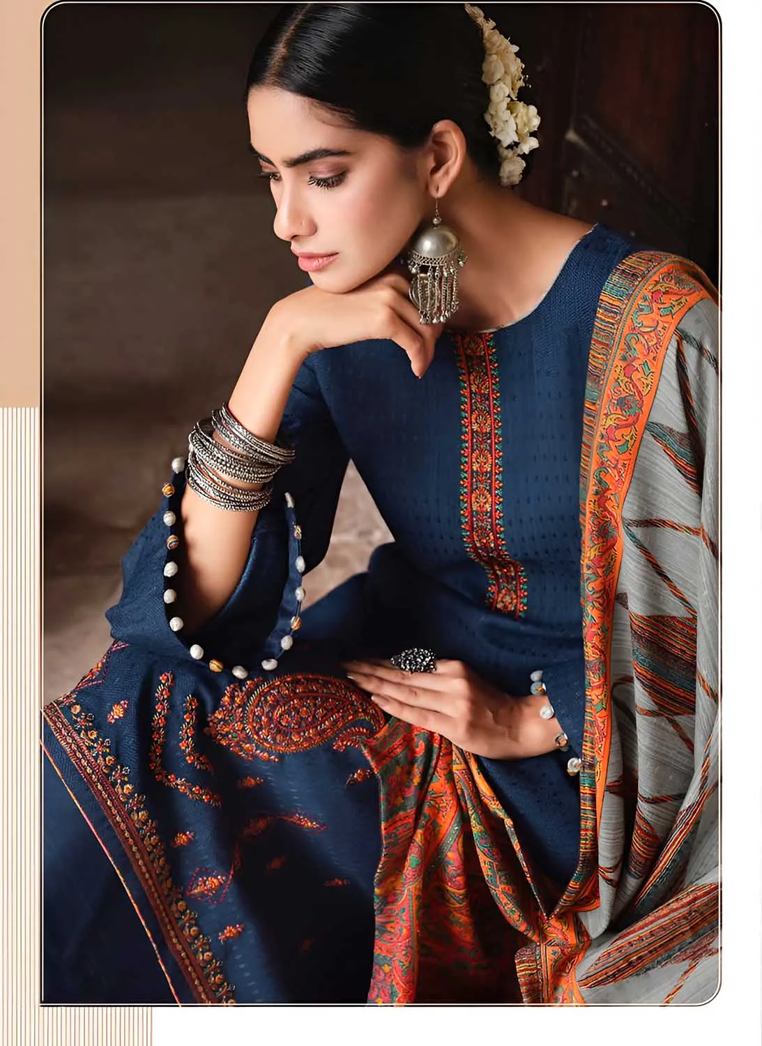 Mumtaz Arts Blue Lawn Cotton Unstitched Suit Dress Material for Women