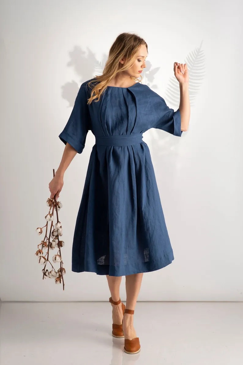 Muted Lavender Midi Linen Belted Dress