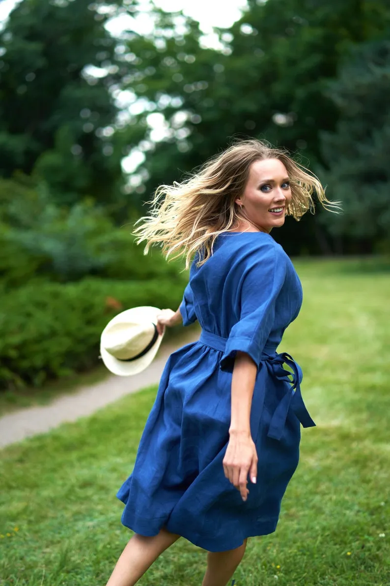 Muted Lavender Midi Linen Belted Dress