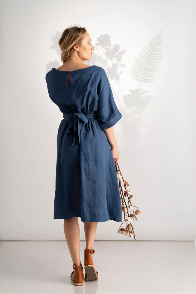 Muted Lavender Midi Linen Belted Dress