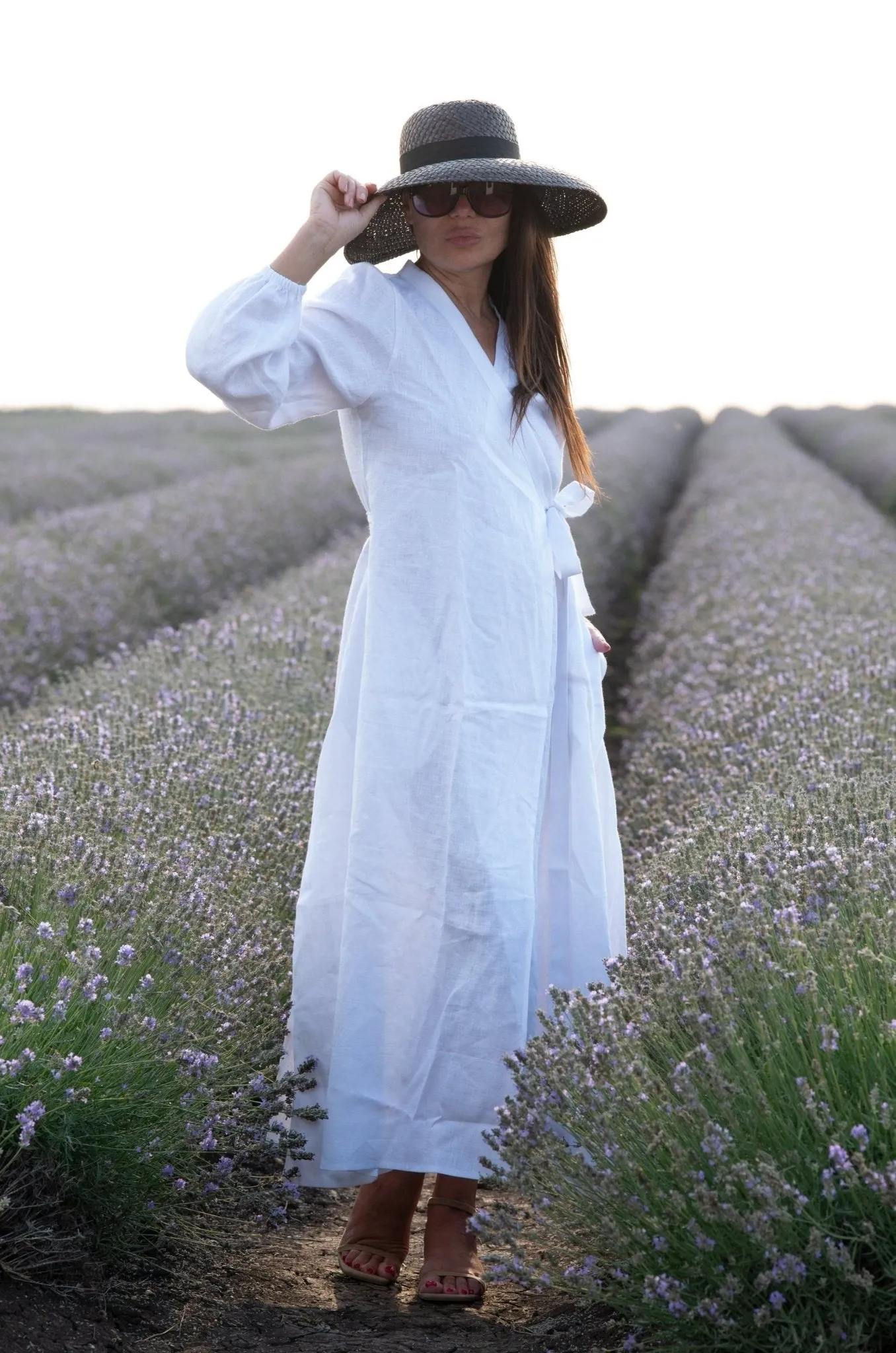 NAPOLI Linen Long Sleeves Wrap Dress