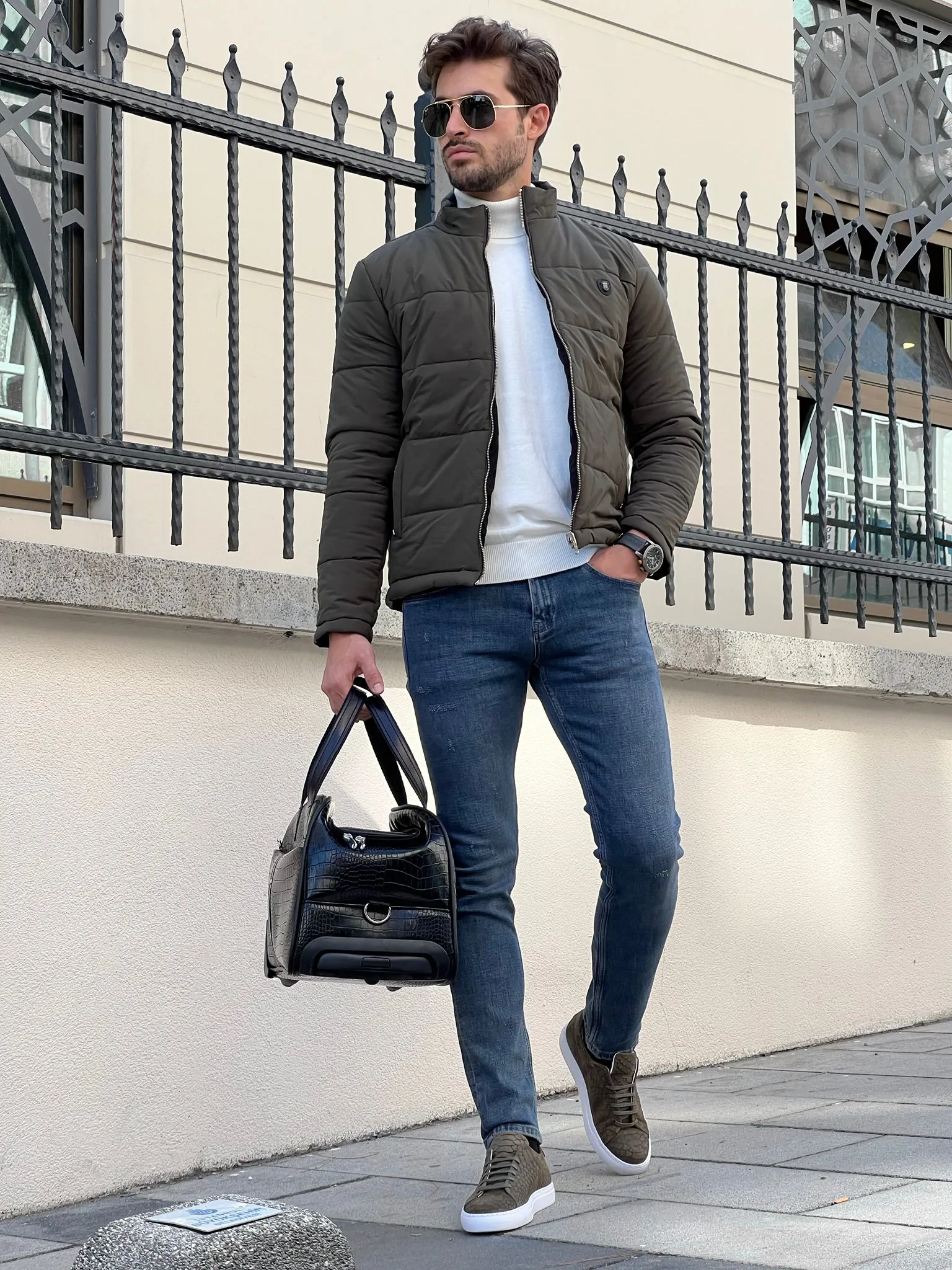 Naze Slim Fit Double Sided Goose Down Khaki Winter Coat