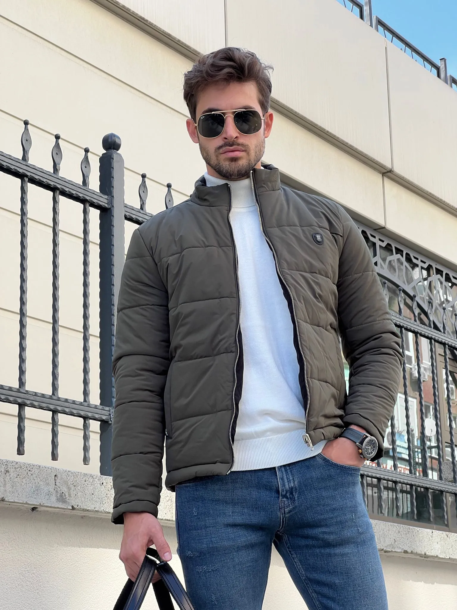 Naze Slim Fit Double Sided Goose Down Khaki Winter Coat