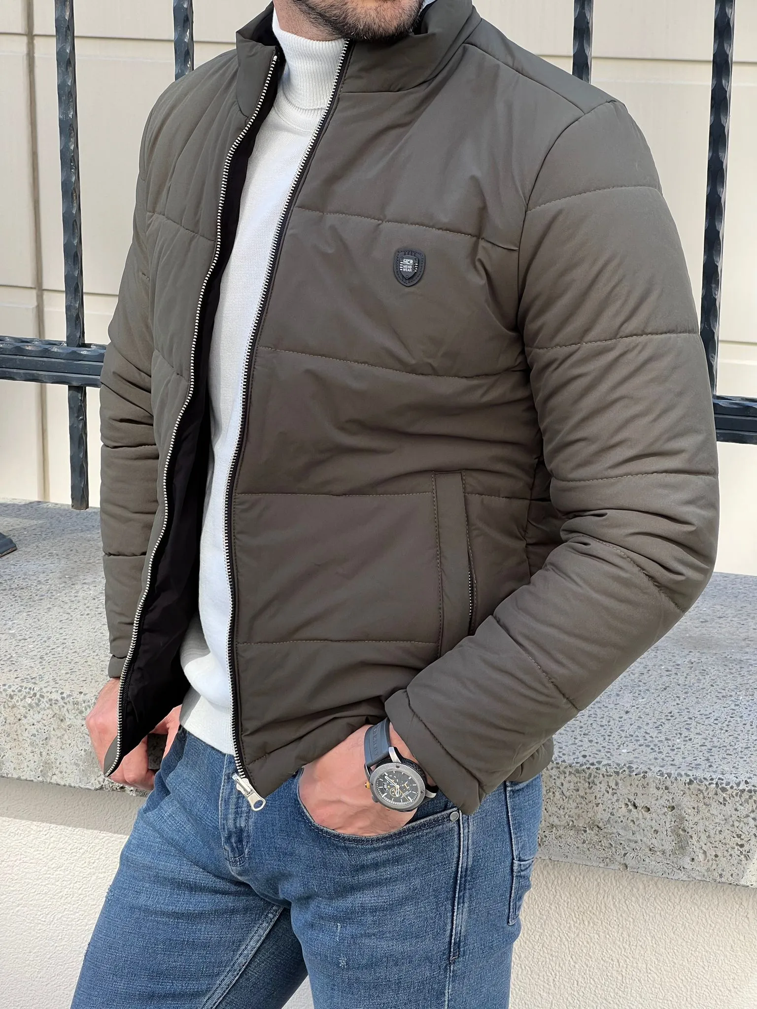 Naze Slim Fit Double Sided Goose Down Khaki Winter Coat